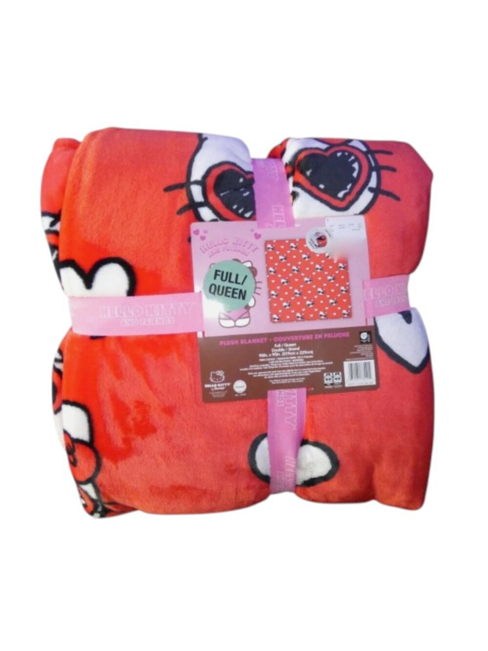Hello Kitty Blanket Valentines Day Red Hearts Cool Kitty Full Queen Soft NWT